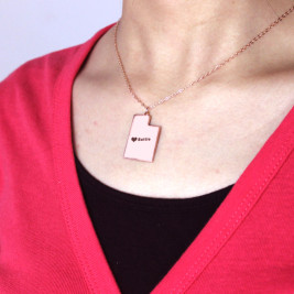 Custom Utah State Shaped Necklaces With Heart  Name Rose Gold