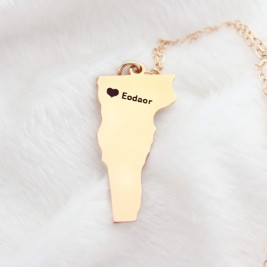 Custom Vermont State USA Map Necklace With Heart  Name Rose Gold