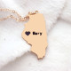 Custom Illinois State Shaped Necklaces With Heart  Name Rose Gold