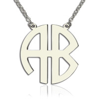 Two Initial Block Monogram Pendant Necklace Solid White Gold