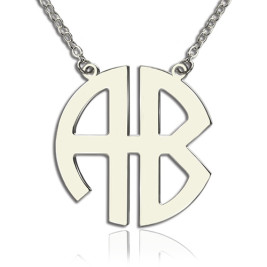 Personailzed Silver Two Initial Block Monogram Pendant