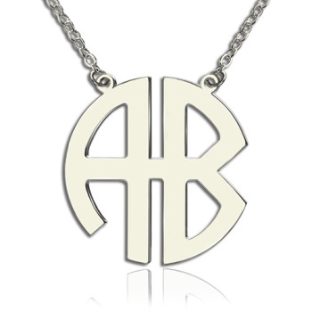 Personailzed Silver Two Initial Block Monogram Pendant