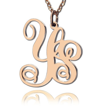 Personalised 18ct Rose Gold Plated Vine Font 2 Initial Monogram Necklace