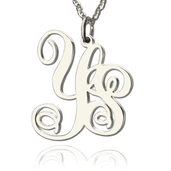 Personalised Solid White Gold Vine Font 2 Initial Monogram Necklace