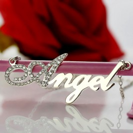 Sterling Silver Script Name Necklace-Initial Full Birthstone