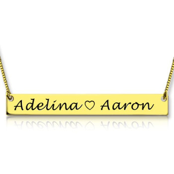 Gold Bar Necklace Engraved Double Name