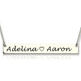 Couple Bar Necklace Engraved Name Sterling Silver