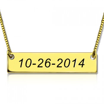 Engraved Date Bar Necklace 18ct Gold Plated