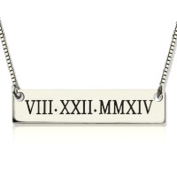 Custom Roman Numeral Bar Necklace Sterling Silver