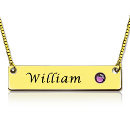 Name Bar Necklace with Birthstone 18ct Gold Plated