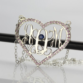 Sterling Silver Heart Birthstone Monogram Necklace