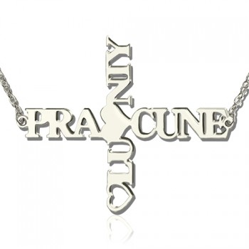 Personalised Two Name Cross Necklace Sterling Silver