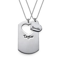 Couples Dog Tag Necklace With Cut Out Heart	