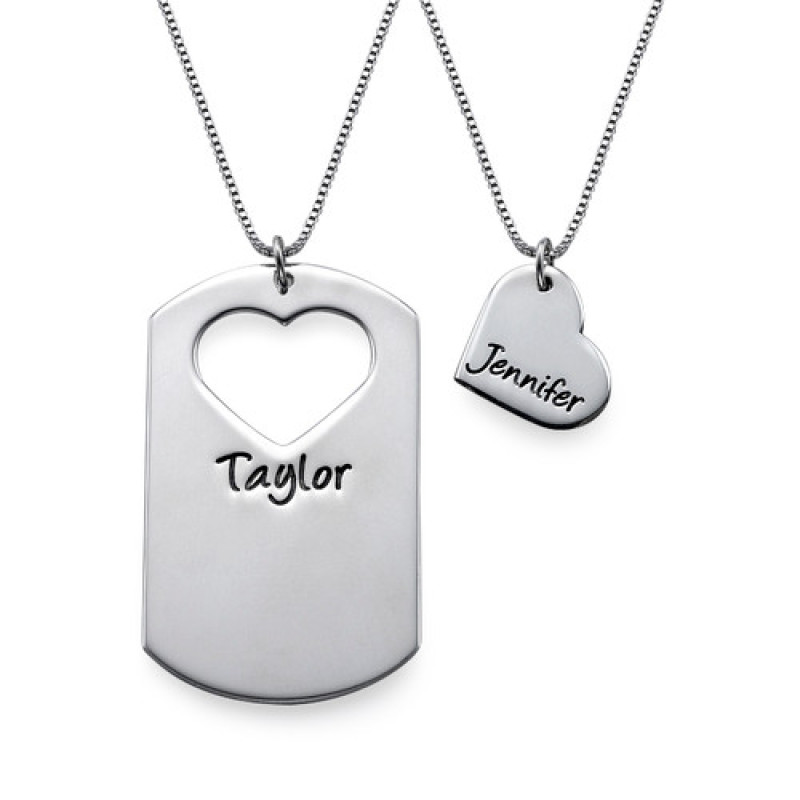 couples dog tag and heart necklace