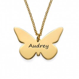 Engraved 18ct Gold Plated Pendant - Butterfly	