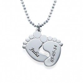 Engraved Baby Feet Necklace in Sterling Silver	