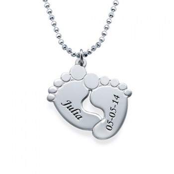 Engraved Baby Feet Necklace in Sterling Silver	