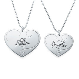 Engraved Heart Pendants - Mother Daughter Jewellery	