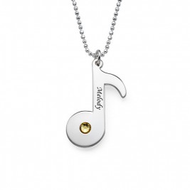 Engraved Music Note Necklace with Birthstone	