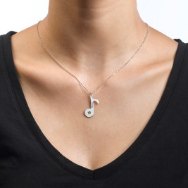 Engraved Music Note Necklace with Birthstone	