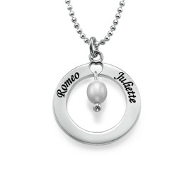 Engraved Classic Circle Necklace with Birthstones	