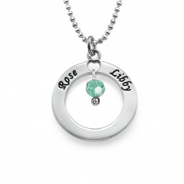 Engraved Classic Circle Necklace with Birthstones	