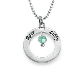 Engraved Classic Circle Necklace with Birthstones	