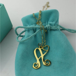 Single Letter Monogram With Heart Necklace In 18ct Gold Plated