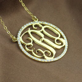 18ct Gold Plated Circle Birthstone Monogram Necklace