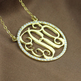 18ct Gold Plated Circle Birthstone Monogram Necklace