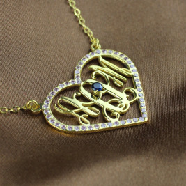 Birthstone Heart Monogram Necklace 18ct Gold Plated