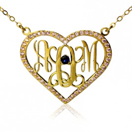 Birthstone Heart Monogram Necklace 18ct Gold Plated