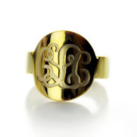 Engraved 18ct Gold Plated Script Monogram Itnitial Ring