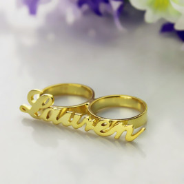 Custom Allegro Two Finger Nameplated Ring 18ct Gold Plated