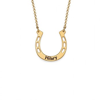 18ct Gold Plated Engraved Horseshoe Necklace	
