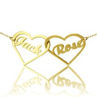 Double Heart Name Necklace 18ct Gold Plated