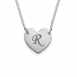 Heart Necklace with Initial Print Font	