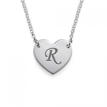 Heart Necklace with Initial Print Font	