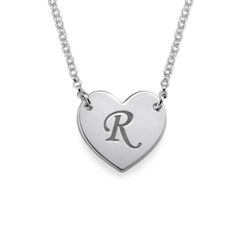 Heart Necklace with Initial Print Font	