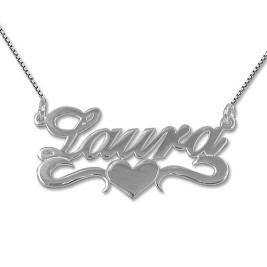 Silver Middle Heart Name Necklace	