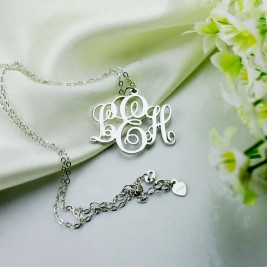 Personalised Vine Font Initial Monogram Necklace 18ct White Gold Plated
