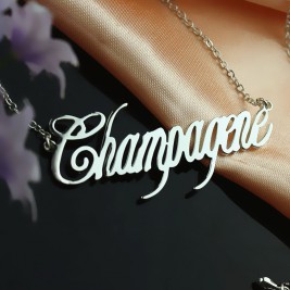 Solid White Gold Personalised Champagne Font Name Necklace