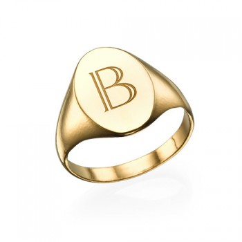Initial Signet Ring - 18ct Gold Plated