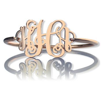 Rose Gold Monogram Initial Bangle Bracelet 1.25 Inch