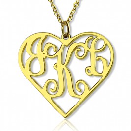 18ct Gold Plated Silver 925 Initial Monogram Personalised Heart Necklace-Single Hook