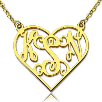 Cut Out Heart Monogram Necklace 18ct Gold Plated