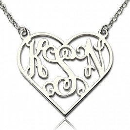 Heart Monogram Necklace Sterling Silver