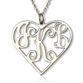 Sterling Silver Cut Out Heart Monogram Necklace