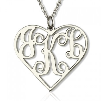 Sterling Silver Initial Monogram Personalised Heart Necklace