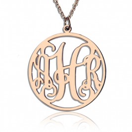 Circle Initial Monogram Necklace Rose Gold Plated
